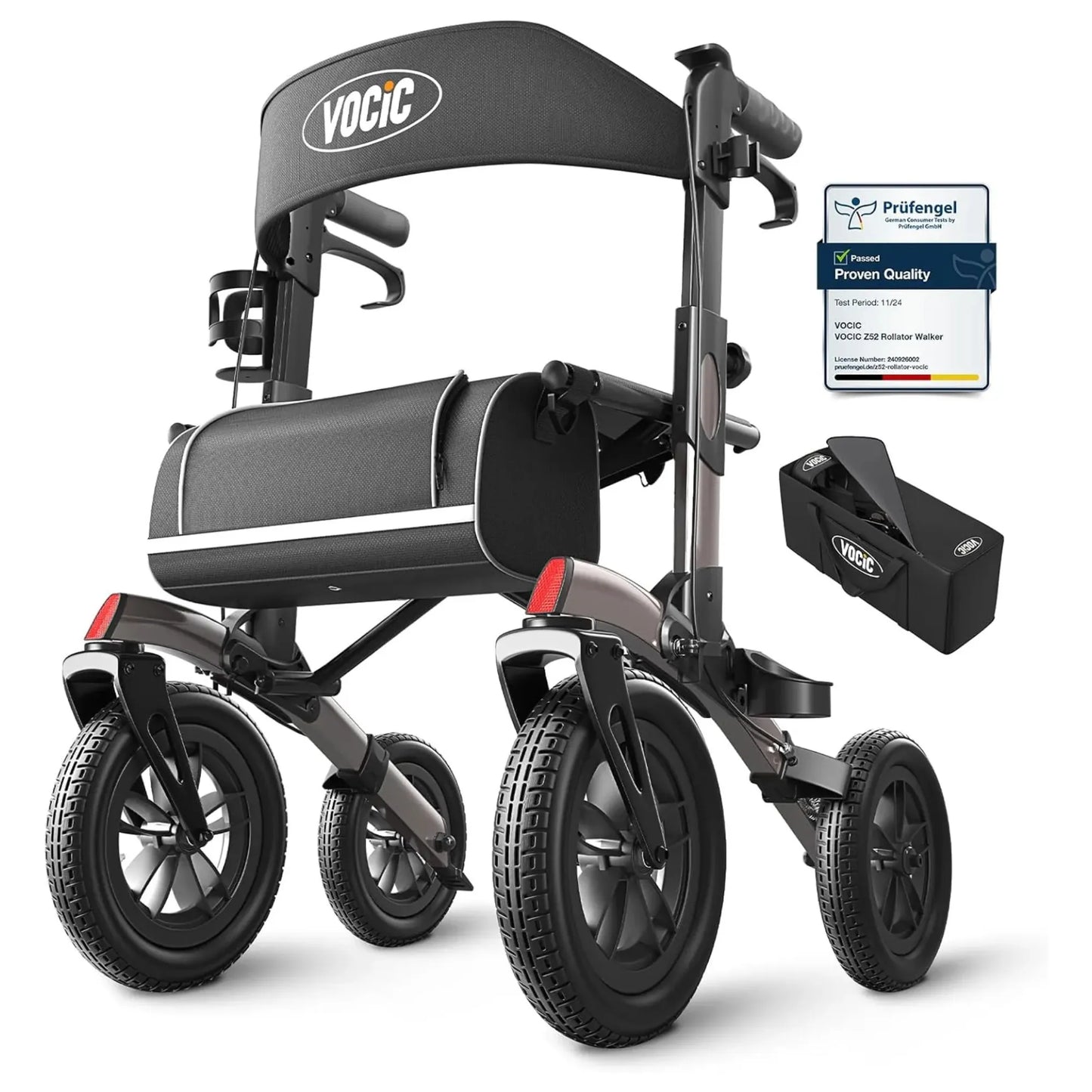 VOCIC Z52 All Terrain Rollator: Outdoor Walker with Seat, 12in Wheels w/Brakes, Foldable