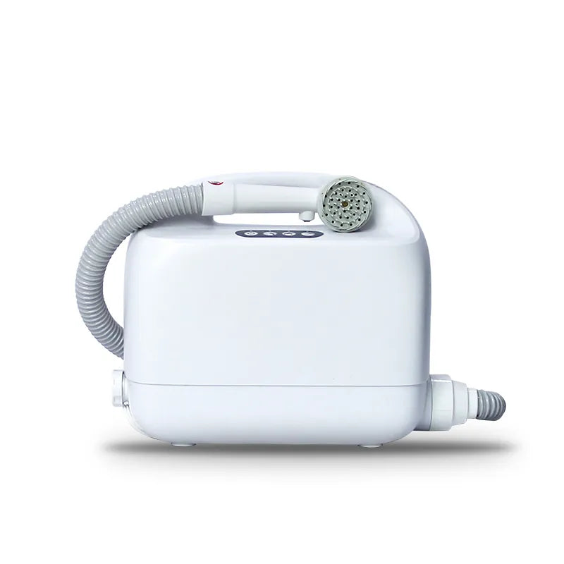 White handheld shower device with hose on a white background