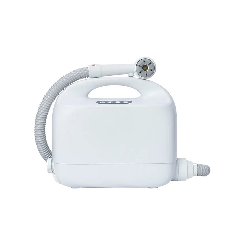 White handheld shower device with hose on a white background