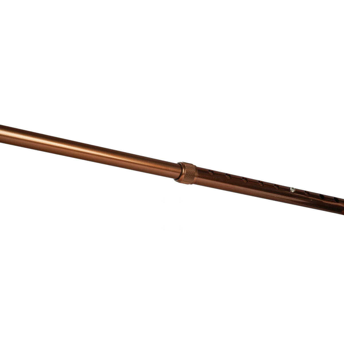 A close-up of a metallic bronze-colored pole or rod with a textured adjustment collar, shown against a solid white background.