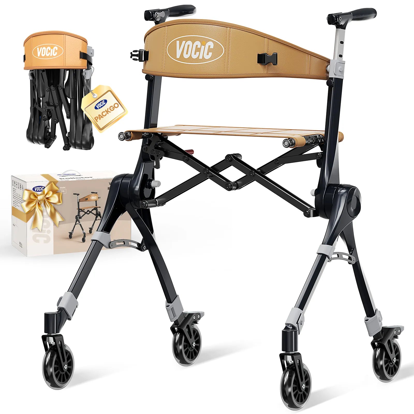VOCIC Z35 Super Lightweight Rollator: Less than 6kg walker with wheels on a white background