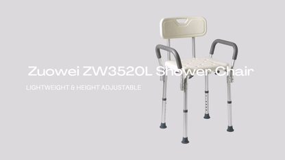 Zuowei ZW3520L Adjustable Height Shower Chair: Safe and Easy Personal Washing, ideal for Disability Care