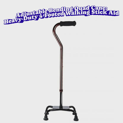 Adjustable Bending Quad Cane: Heavy-Duty 4-Footed Walking Stick Aid